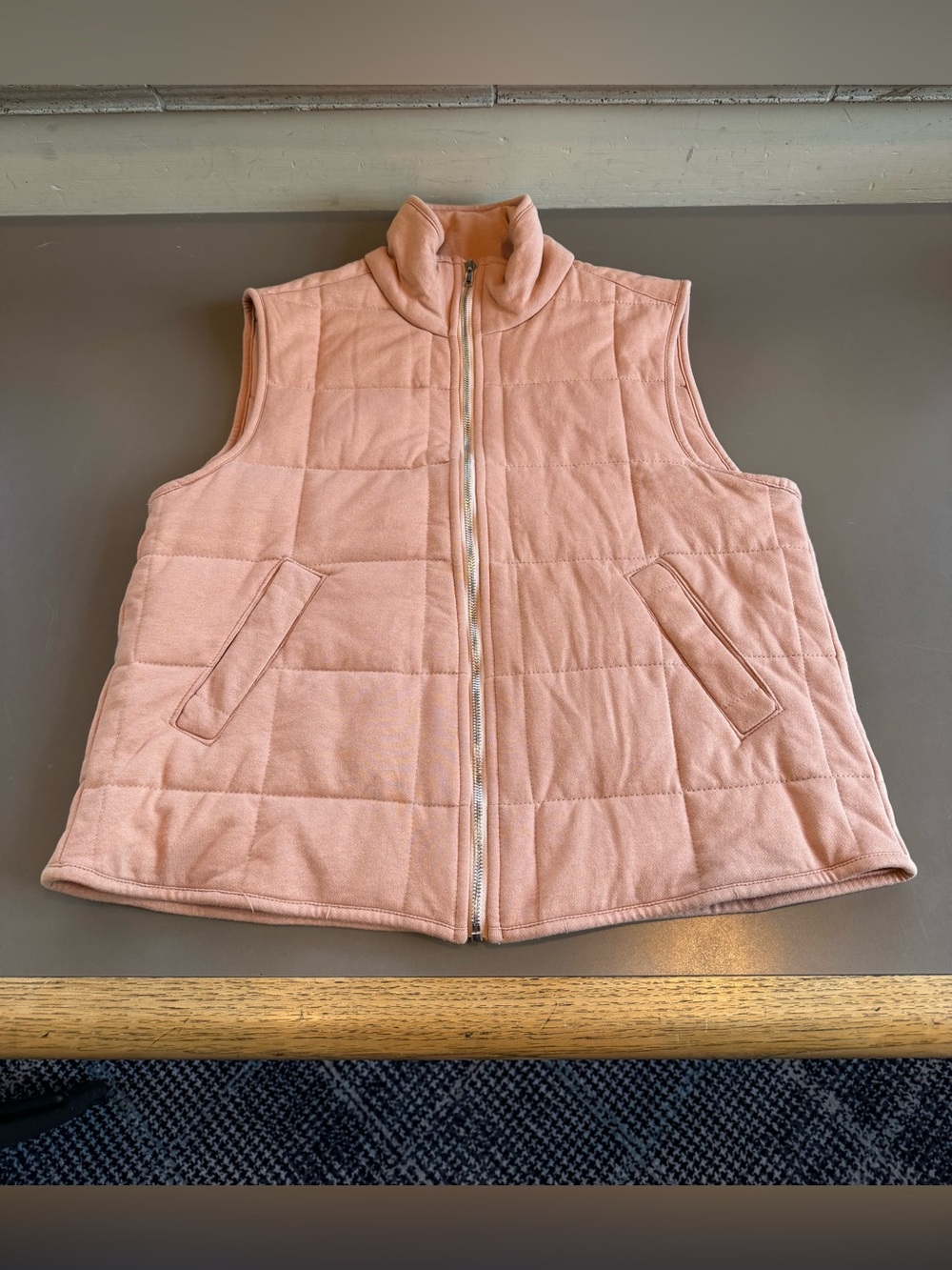 Pink Lily Peach Quilted Zip-Up Vest